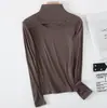 Nova Camisa Básica Feminina Outono/Inverno 2026, Pode Ser Usada como Roupa Externa, Gola Alta Meio, Camiseta Frontal Vazada, Top Emagrecedor de Manga Longa