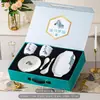 Juego de Regalo de Tazón de Cerámica, Cuchara, Plato y Cubiertos para Ceremonias de Apertura, Regalos Prácticos para Clientes, Recuerdos, Logo Personalizable