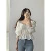 Camisa corta elegante de otoño con cuello cuadrado y encaje de hongo de Corea del Sur, blusa de tubo con mangas abullonadas para mujer