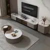 Mesa de Centro para TV Minimalista Moderna Combinação Mesa de Centro Estilo Cream de Luxo Leve Mesa de Centro Redonda Grande e Pequena em Rocha Temperada Mesa Lateral de Vidro Temperado