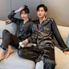 Pijama de Pareja de Fábrica para Primavera y Otoño, Verano para Mujer de Seda de Hielo Fina, para Hombre de Seda Simulada, Manga Larga y Corta, Conjunto de Ropa para el Hogar