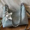 Bolso de mezclilla nuevo para mujer 2026, bolso bandolera de cadena acolchado de moda, bolso de media luna versátil casual de verano con textura