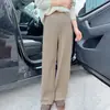 Otoño/Invierno 2026 Nuevo Pantalón de Punto Grueso de Cachemira de Cuatro Hilos de Peso Pesado para Mujer Pantalón de Pierna Ancha Cintura Alta Adelgazante Pierna Recta Lana