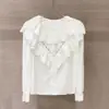 Camisa de Diamantes con Cuello Redondo de Pétalos y Volantes 2025 Primavera Nueva de Manga Larga de un Solo Botón con Mangas de Campana para Mujer