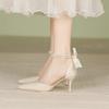 Zapatos de Punta para Mujer Primavera 2025 Nuevo Estilo con Lazo de Perlas Tacones Altos Tacones de Aguja