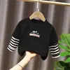 G2188# Camiseta Básica Estampada em Desenho Animado para Meninos e Meninas Primavera e Outono Camiseta de Manga Longa Infantil Casual Joker Roupa Infantil