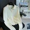 Elegante y suave, cárdigan de punto tipo polo de manga larga con lentejuelas brillantes y diseño calado para mujer, principios de otoño 26 H082810