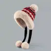 Chapéu Feminino de Inverno Tricô Fair Isle Chapéu Lei Feng Quente Lã Plus Veludo À Prova de Vento Proteção Auricular Estilo Étnico Chapéu de Lã