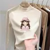 Ropa interior térmica para niñas con forro de polar, cuello alto medio, ropa interior cálida para niños mayores, camiseta para bebé niña, top cepillado de manga larga