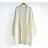 Outono e Inverno Novo Cardigã Longo Tricotado Liso Estilo Coreano Feminino Estilo Preguiçoso Costela Manga Lanterna Suéter Tendência Feminina
