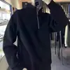 Moletom de Meio Zíper com Gola Alta Texturizada Novo para Primavera e Outono para Homens, Tendência de Alta Qualidade com Caimento Solto Versátil Pesado Casual Manga Longa