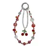 Cadena Creativa de Aleación con Cerezas de Doble Hilo y Cuentas para Teléfono Móvil Llavero Colgante Exquisito para Bolso Accesorios para Funda de Teléfono Móvil Pequeños Regalos