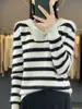 Sudadera con capucha de lana a rayas y bloques de color, estilo nuevo Otoño e Invierno 2026, para mujer, manga larga, con capucha, corte holgado