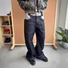 Estilo Americano Rua Retro cleanfit Calça Reta Longa Tendência Anti-Desgaste Costura Aberta Jeans Machete Preto para Homens