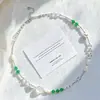 Collar de Diseño Color-Blocking Estilo Bosque con Concha Natural y Cristal Blanco, Cadena para Clavícula, Cadena para el Cuello