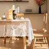 Mantel Blanco de Encaje Estilo Francés Pastoral, Cubre Mesa Rectangular Calado, Tela Decorativa para el Hogar, Mantel, Mantel para Mesa de Café