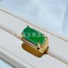 Anillo de jade calcedonia verde incrustado, anillo dominante para hombre, anillo de jade ajustable en vivo, joyería