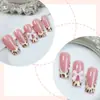 Uñas Postizas Rosas con Estampado de Leopardo Transfronterizas 24 Piezas Francesas Simples Uñas con Moño Arte de Uñas Puntas de Uñas Venta al por Mayor en Stock