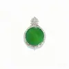 Colar Feminino S925 Prata Esterlina Coração de Calcedônia Verde Espelho de Proteção Corrente para Clavícula Pingente Redondo com Calcedônia Verde Inlaid