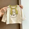 Camiseta Manga Longa Infantil Menino Orelhas 3D Estilo Coreano Estampa Cartoon Bebê Primavera e Outono Base de Algodão Puro