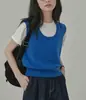 Primavera Elegante Elegante Simples Gola Redonda Versátil Regata Tricotada