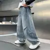 Calças Jeans Largas Bordadas para Meninos na Primavera e Outono para Crianças de Meia-Idade e Mais Velhas Estilo Coreano Moda Versátil Calças Longas Infantis