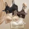 Sujetador Camisola de Encaje sin Costuras con Copas Fijas, Sujetador Tipo Chaleco Push-Up, Base como de Maquillaje, Tirantes Finos, Lencería para Mujer
