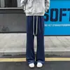Calça de moletom cinza estilo americano para homens, perna reta solta, levemente alargada, calça casual de corte curvo, calça jovem, calça esportiva, nova calça comprida