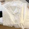 Elegante pijama de encaje con lunares para niñas, conjunto de dos piezas de manga larga y pantalón largo para primavera y otoño, ropa de casa para estudiantes
