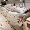 Juego de cuatro piezas de algodón 100% clase A con bordado, juego de sábanas, funda de edredón de algodón puro estilo ins fresco y lindo de dibujos animados, juego de ropa de cama para dormitorio de estudiante