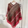 Xale Poncho Estilo Étnico Outono e Primavera Suéter de Tricô Cachecol de Franjas de Mohair Casaco Longo Feminino Quente