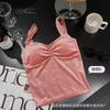 Chaleco térmico de terciopelo dorado para otoño e invierno para mujer, cuello en V, tirante interior con almohadilla en el pecho, para usar por dentro y por fuera, top con pliegues en la espalda, ropa interior de belleza