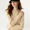 Suéter casual holgado de cachemir grueso para mujer con cuello alto medio, simple suéter de punto básico de otoño e invierno nuevo para abrigarse