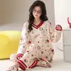 Algodón Puro2026 Pijama Nuevo para Mujer, Manga Larga, Cuello Redondo, Estilo Primavera y Otoño, Ropa de Casa Linda de Dibujos Animados, Se Puede Usar Afuera