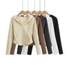 AP22358-23 Chaqueta cárdigan con capucha y cremallera, corte slim, manga larga, forro polar, estilo coreano