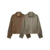 Fabricante de ropa para mujer transfronterizo al por mayor 2026 chaqueta corta casual de gamuza con solapa, bolsillo y cremallera, manga larga, color sólido, prenda de abrigo