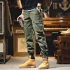 Calças Cargo Masculinas para Primavera e Outono, Calças Jogger Duráveis com Pernas Afuniladas, Estilo Retro Americano, Calças Longas Casuais para Uso Externo com Múltiplos Bolsos
