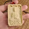 Colar Pingente Esculpido em Buxo Natural Guanyin Santo Padroeiro Maitreya Homens e Mulheres Amuleto de Paz de Madeira Etiqueta para Pendurar