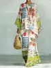 Nuevo conjunto de dos piezas para mujer: camiseta casual de moda con estampado transfronterizo, cuello redondo, manga larga + pantalones de campana