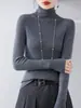 Suéter de Lã Ready-To-Wear de Primeira Linha 25 Outono e Inverno Novo Solto Cor Pura Versátil Listrado Tricotado Gola Alta Meia Suéter Básico
