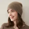 Chapéu de Cashmere Feminino 100% Cashmere Puro Moda Casual Cor Sólida Retrô Casual Quente Proteção para Ouvidos Chapéu de Tricô