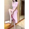 Diosa de temperamento de alta gama y alta sociedad francesa, abanico estilo Yujie, hermoso vestido de cola de pez rosa de verano para niños