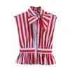 Roupas Casuais Europeias e Americanas Transfronteiriças Sem Mangas para Mulheres de Verão Novas com Gola Alta e Listras