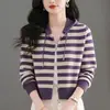 2026 Primavera/Otoño Nuevo Bloque de Color Adelgazante Cubre Imperfecciones Elegante Versátil Chaqueta Capa Base de Punto Rayada con Capucha para Mujer