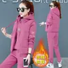 Colete de outono e inverno da mãe Conjunto de três peças Forrado de lã de meia-idade e idoso Roupa esportiva espessa Casaco de inverno à prova de frio feminino Novo