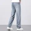 Pantalones de Mezclilla Tencel para Hombre, Corte Recto Holgado, Pantalones Finos de Pierna Ancha para Hombre, Pantalones Casuales de Seda de Hielo