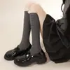 Calcetines con ribete de encaje estilo japonés JK dulce lazo blanco leche calcetines para pantorrilla Lolita lazo calcetines largos hasta el muslo por encima de la rodilla