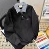 Camisa Retro Estilo Japonés de Obsidiana de Agua Cuello Falso Dos Piezas Suéter de Manga Larga para Hombre Holgado Ropa de Comute Top de Otoño