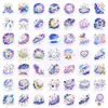 50 Peças de Adesivos de Desenho Simples de Casal em Aquarela Céu Estrelado, Adesivos Decorativos Impermeáveis Estilo Stickman Sonhador para Diários e Garrafas de Água