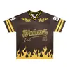 Camiseta deportiva estilo jersey retro americano, camiseta de liga de fútbol de verano con estampado de llamas, estilo motero, fresca y de corte holgado con mangas cortas